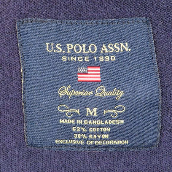 U.S. Polo‎ Assn.* Women's 2 Piece Set Cardigan Sweater Navy/White Blouse~ Medium - Picture 13 of 14